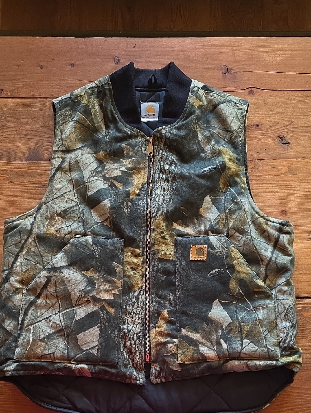 Vtg Carhartt V20 Real Tree Camo Arctic Quilt Lined Insulated Canvas Vest Large